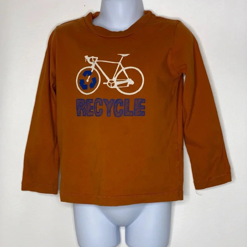 Mini Boden boys orange/brown recycle bicycle t shirt Sz 3-4
